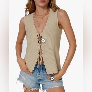 Sleeveless Top with ties in the front.